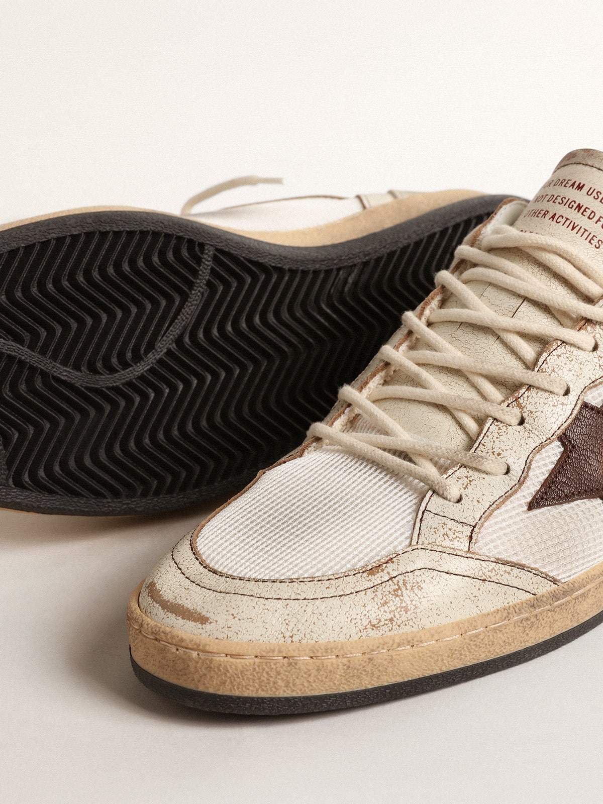 Men's Ball Star LTD in ecru leather and white mesh with brown star