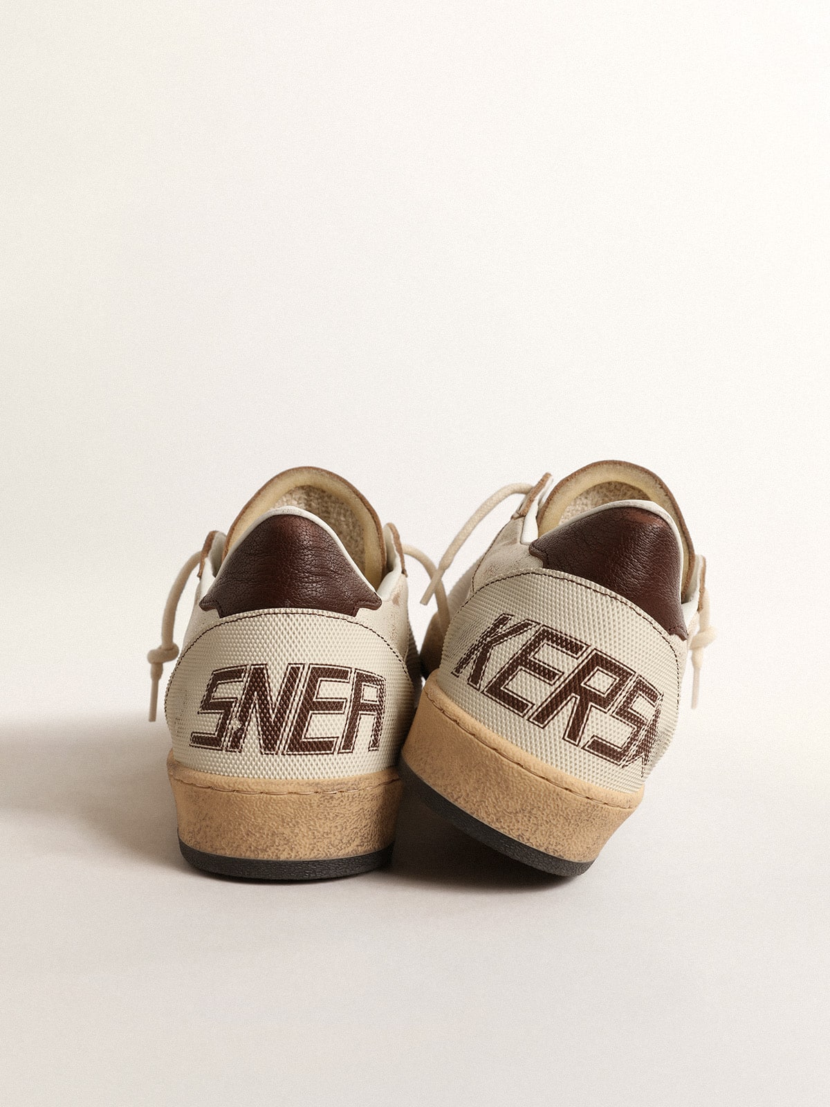 Men's Ball Star LTD in ecru leather and white mesh with brown star