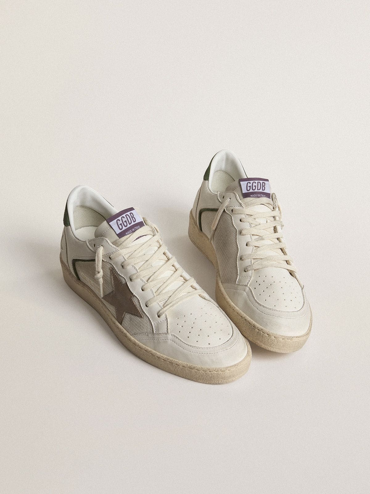 Ball Star LTD in mesh and nappa leather with gray leather star and green suede heel tab