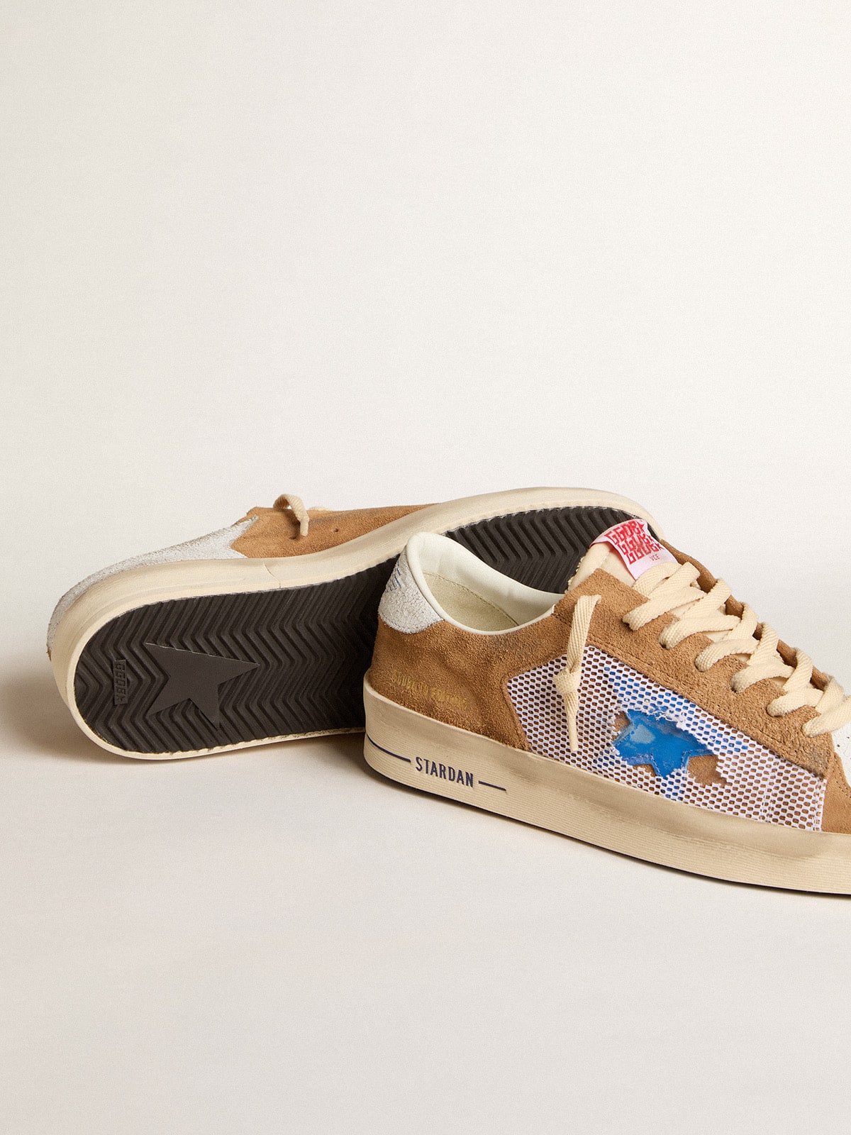 Men's Stardan LTD in tobacco suede and mesh with blue star and leather heel tab