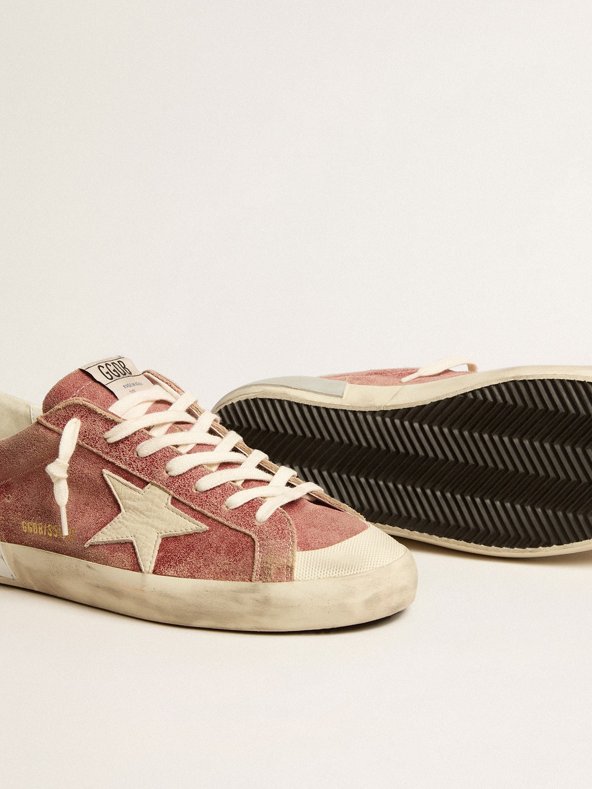 Men's Super-Star in red leather with cream nubuck star and heel tab