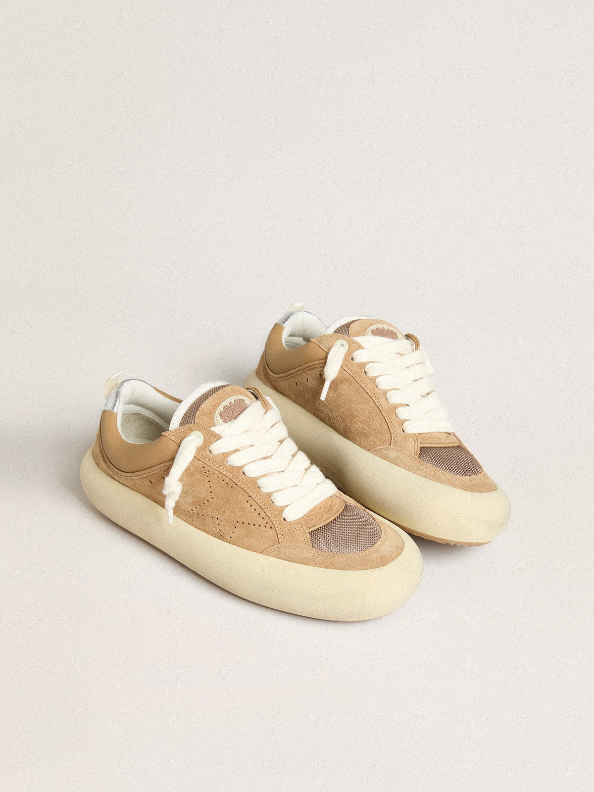 Men's Space-Star Cube in tobacco suede with perforated star
