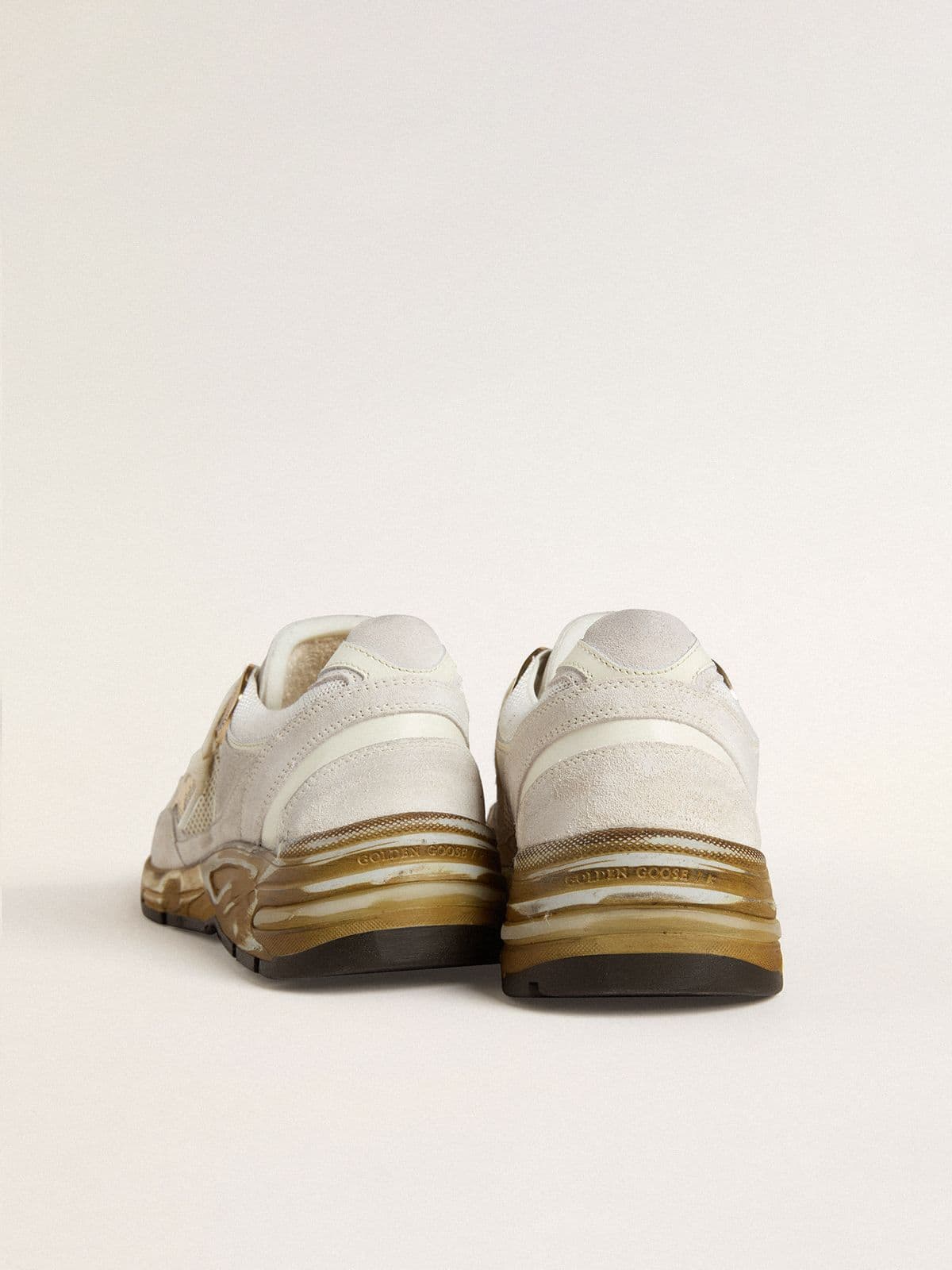 Men's Dad-Star in mesh and white suede with gold foiled leather star