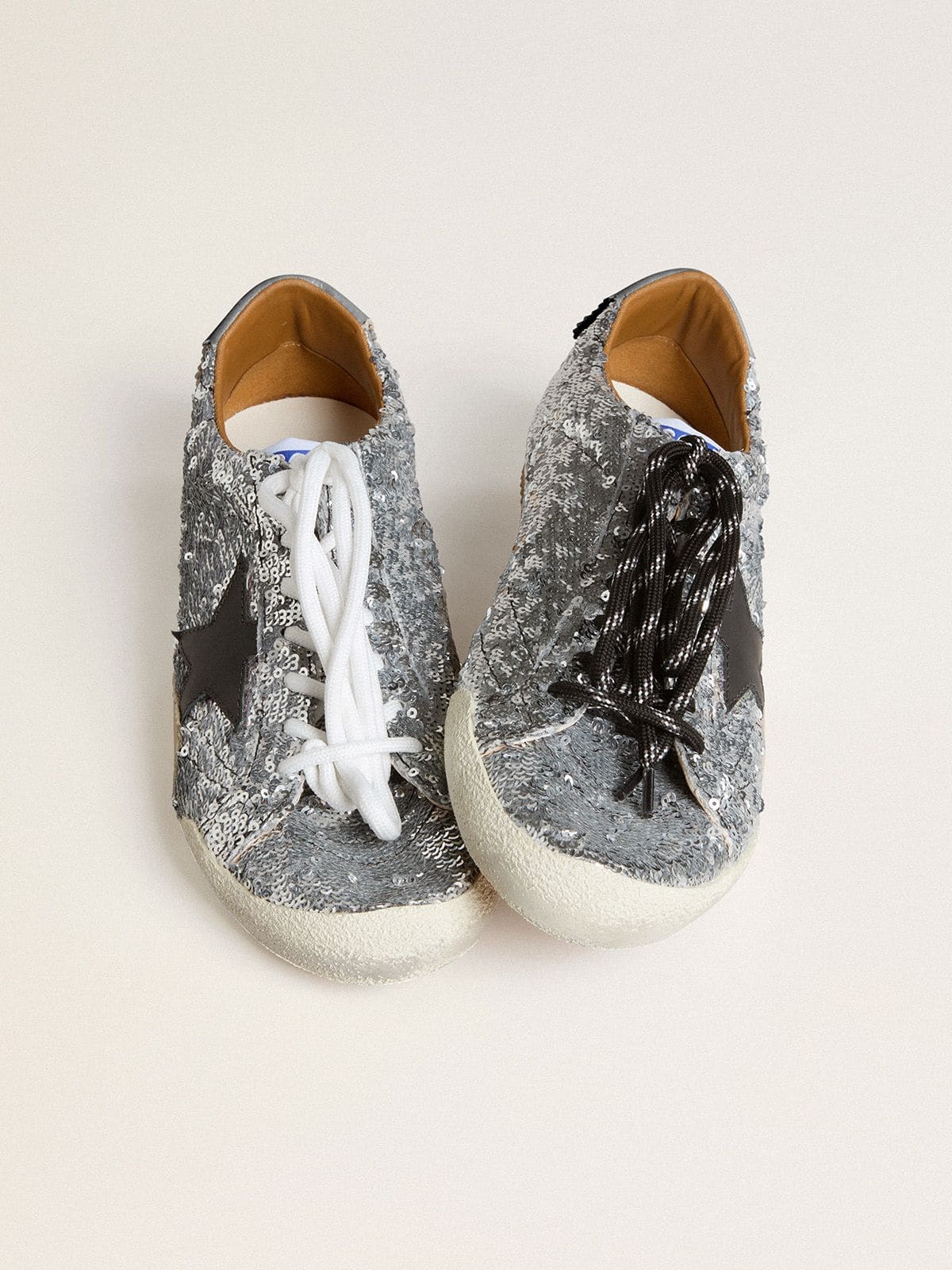 Men's True-Star in silver sequins with black star and beige leather heel tab