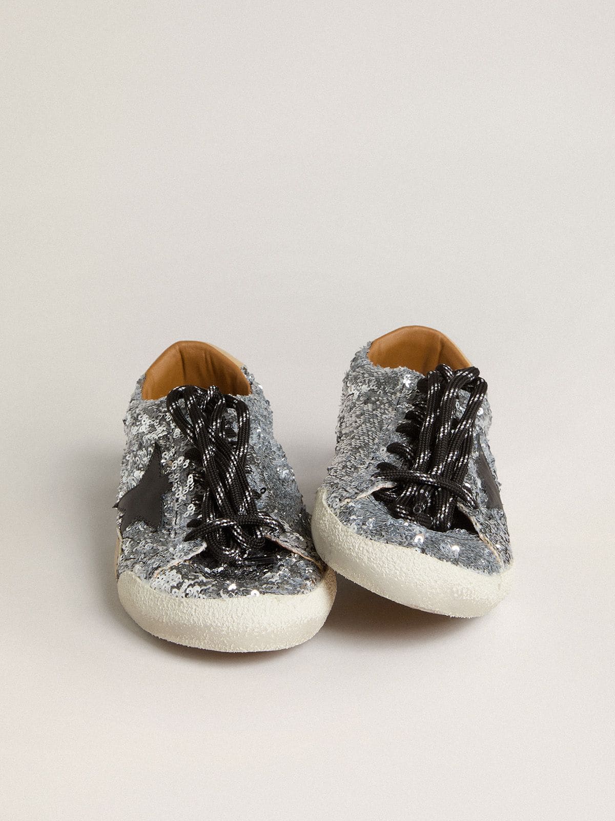 Men's True-Star in silver sequins with black star and beige leather heel tab