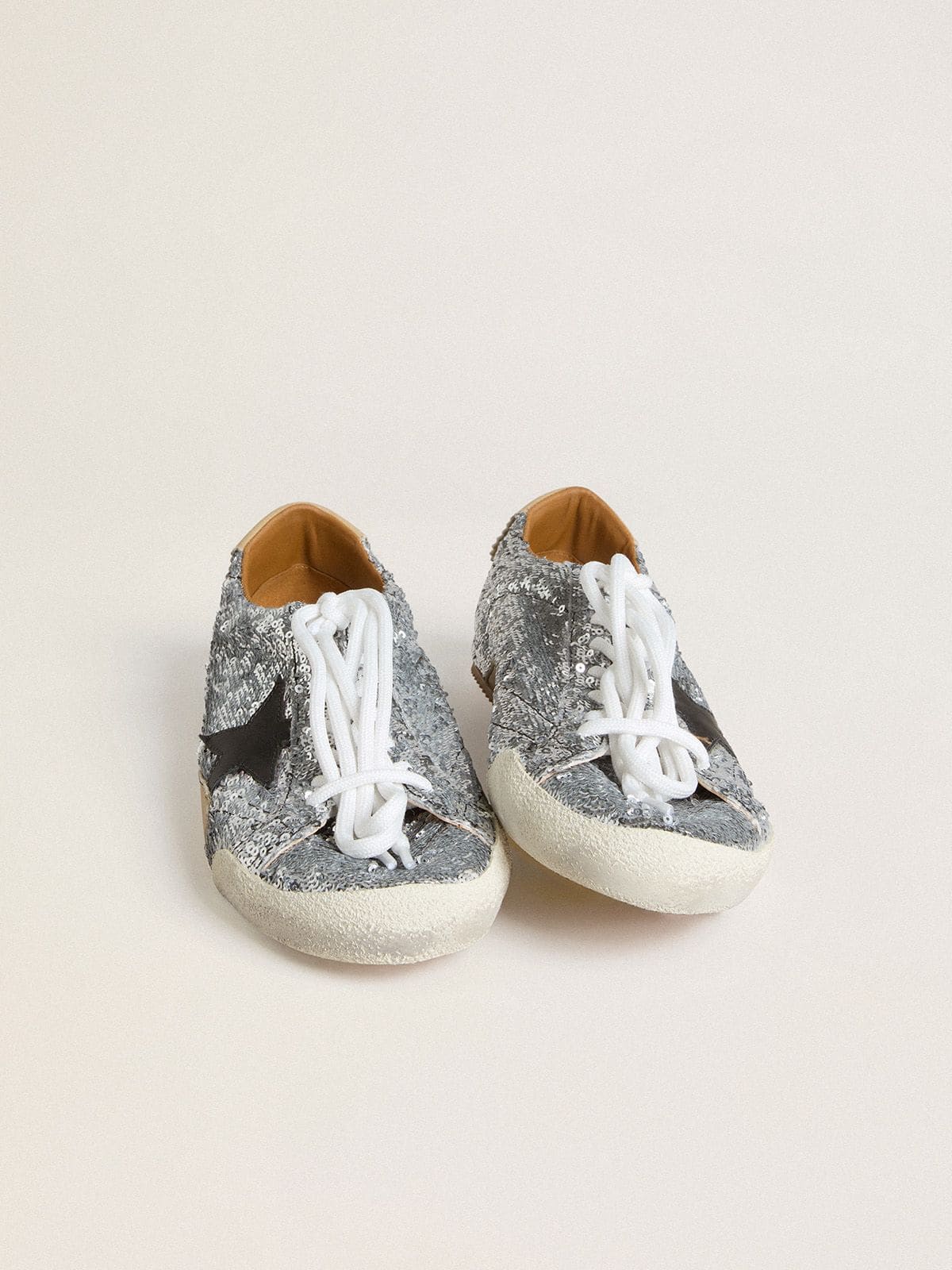Men's True-Star in silver sequins with black star and beige leather heel tab