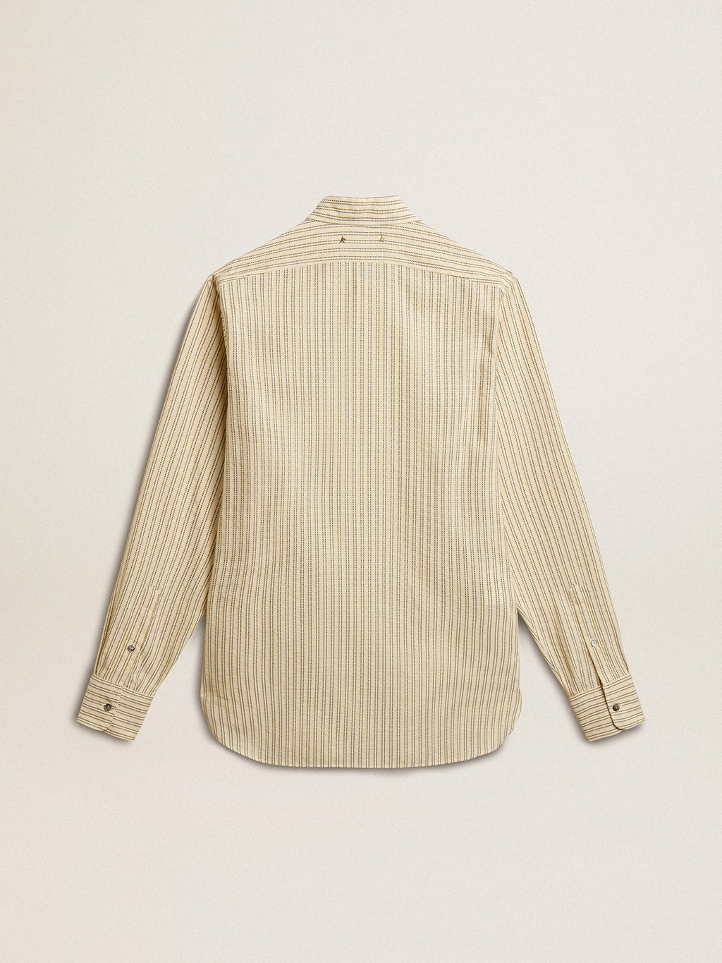Men’s ecru cotton shirt with narrow black stripes