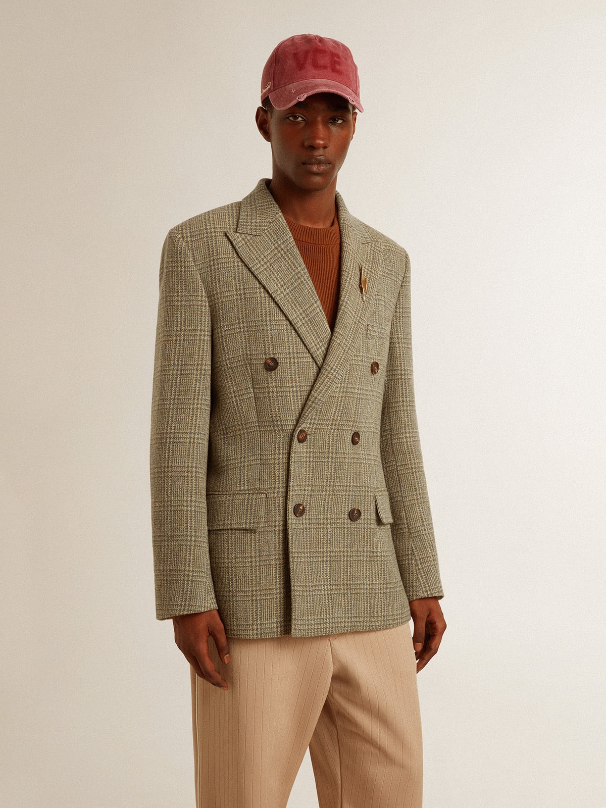Men's double-breasted blazer in Shetland wool
