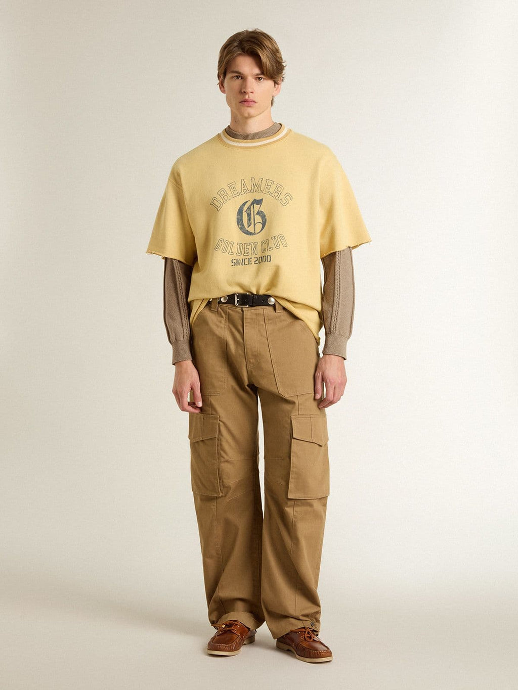 Men's beige sweater with embroidered logo