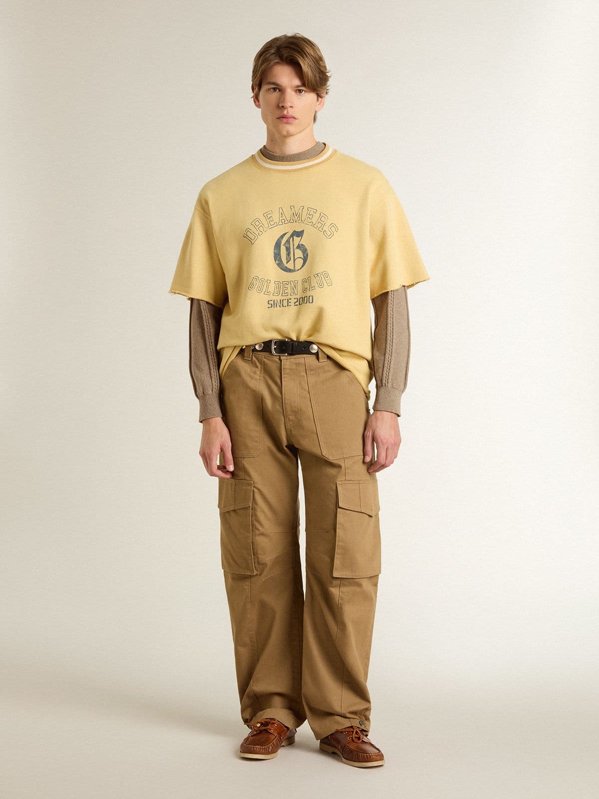 Men's beige sweater with embroidered logo