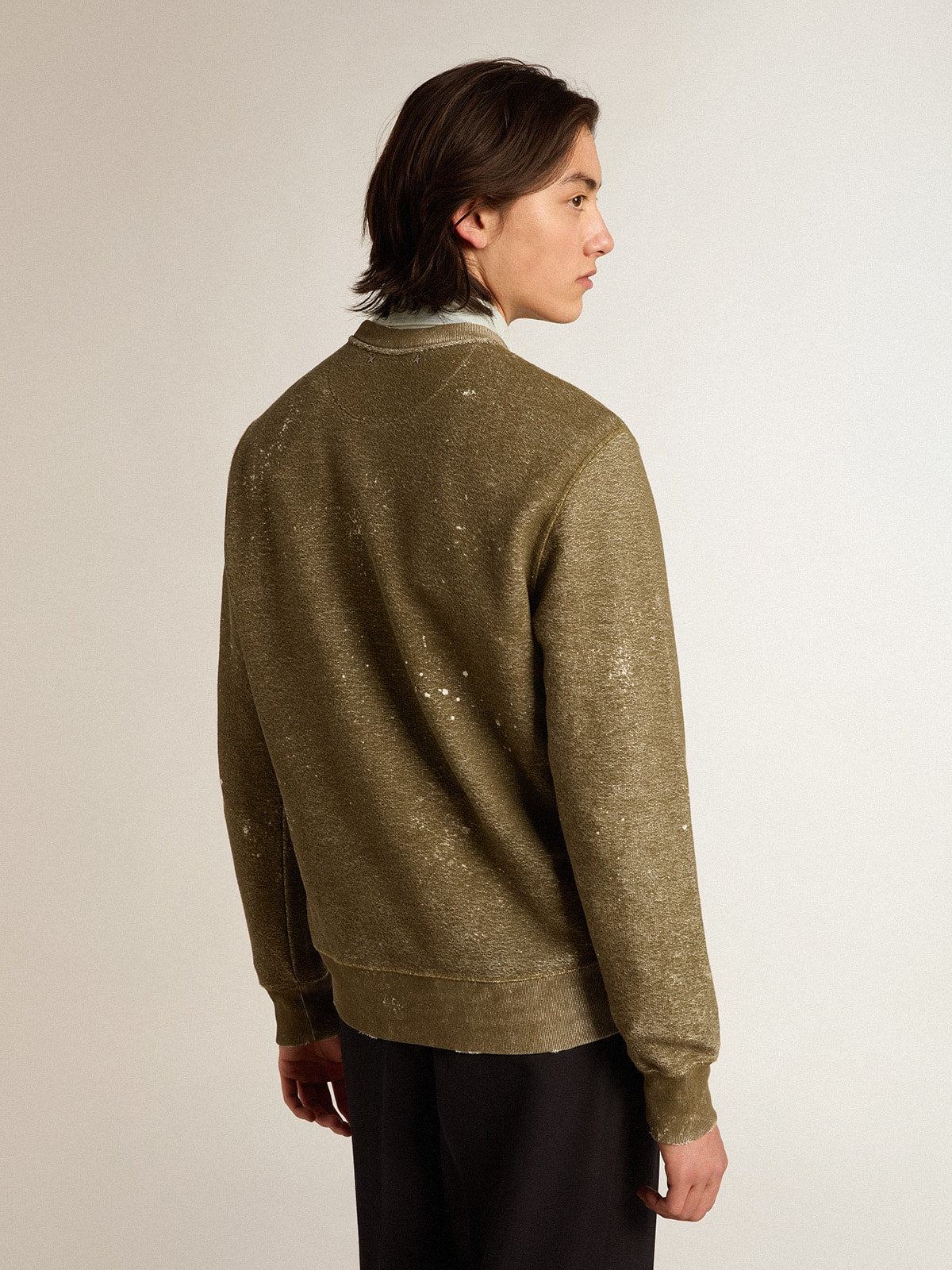 Vintage-effect beech-colored cotton sweatshirt