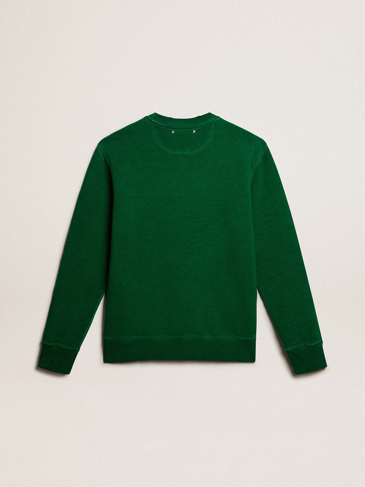 Round-neck sweatshirt in green cotton fleece