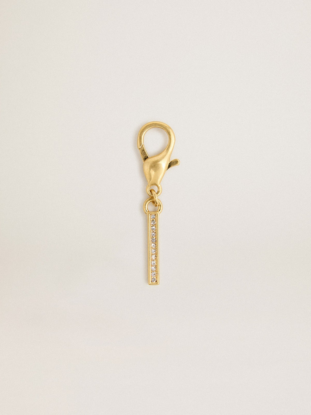 Letter I charm in gold-colored brass with crystals