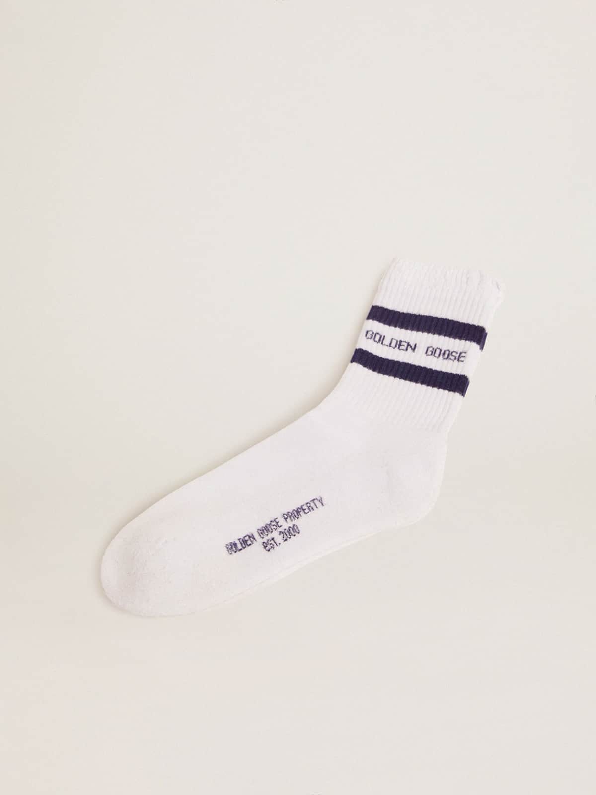 Cotton socks with distressed finishes, blue stripes and logo