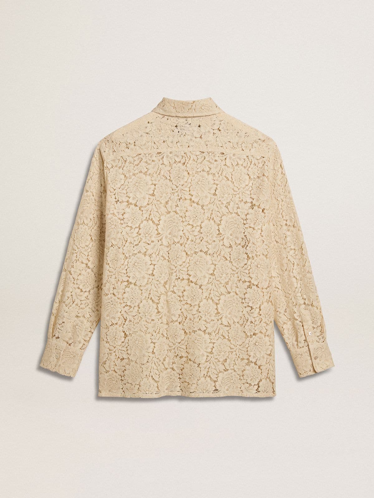 Oversized shirt in cream-colored see-through lace