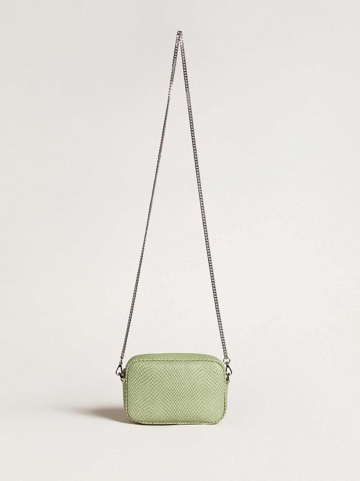 Mini Star Bag in light green snake-print leather