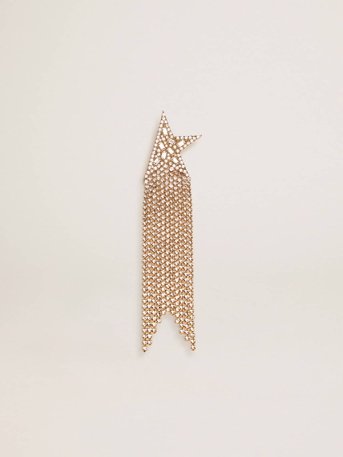Women's single drop earring in antique gold color with decorative crystals