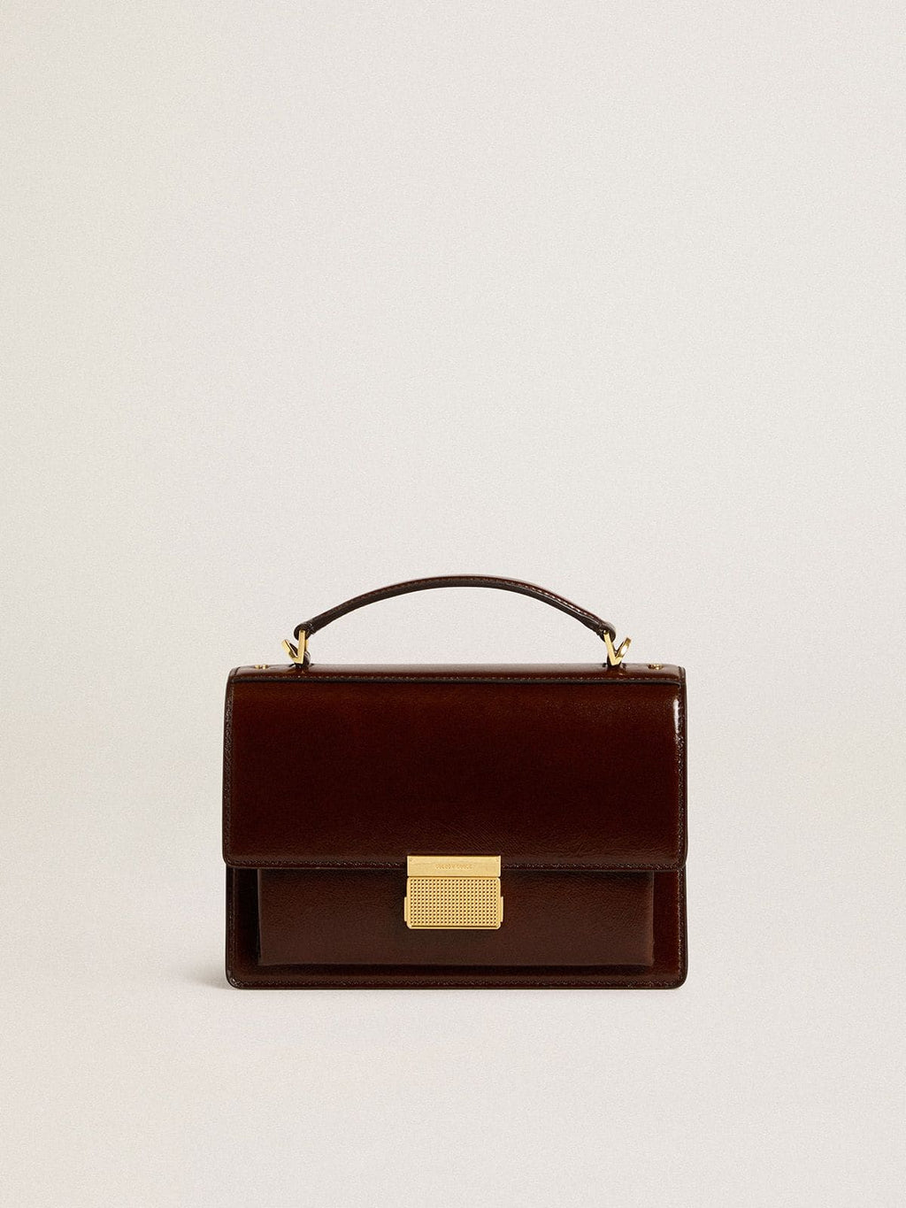 Venezia Bag in dark brown laminated leather with gold details