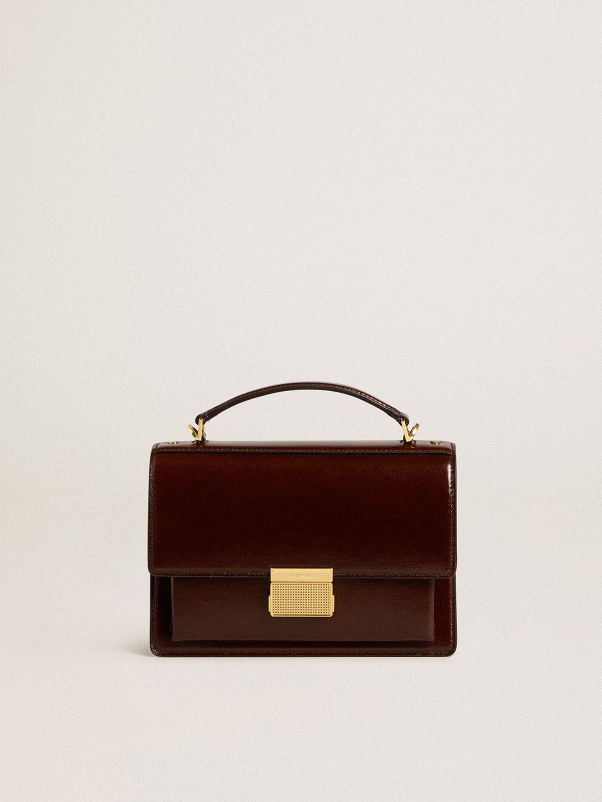 Venezia Bag in dark brown laminated leather with gold details