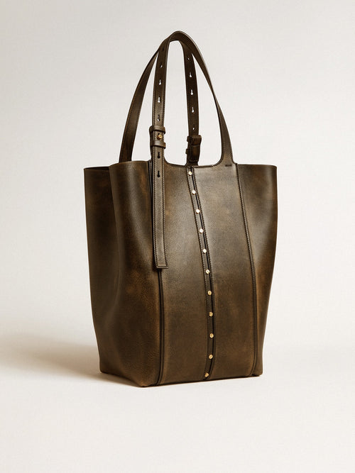 24/7 Bag North South in black distressed leather with adjustable handles