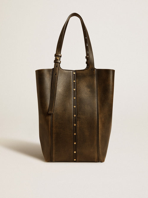 24/7 Bag North South in black distressed leather with adjustable handles