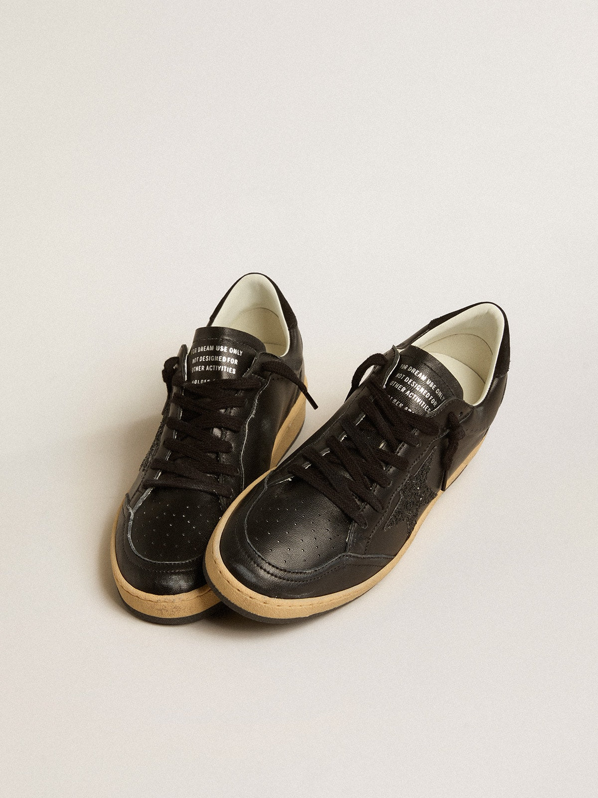 Women’s Ball Star in black nappa with black glitter star and suede heel tab