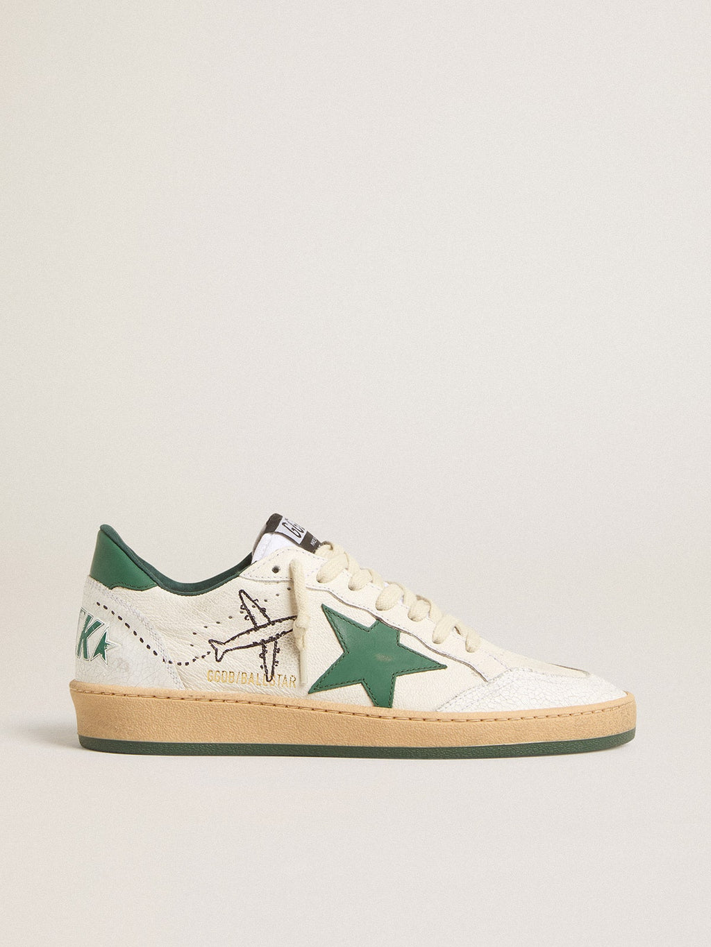 Women's Ball Star Wishes in white nappa leather with green leather star and heel tab