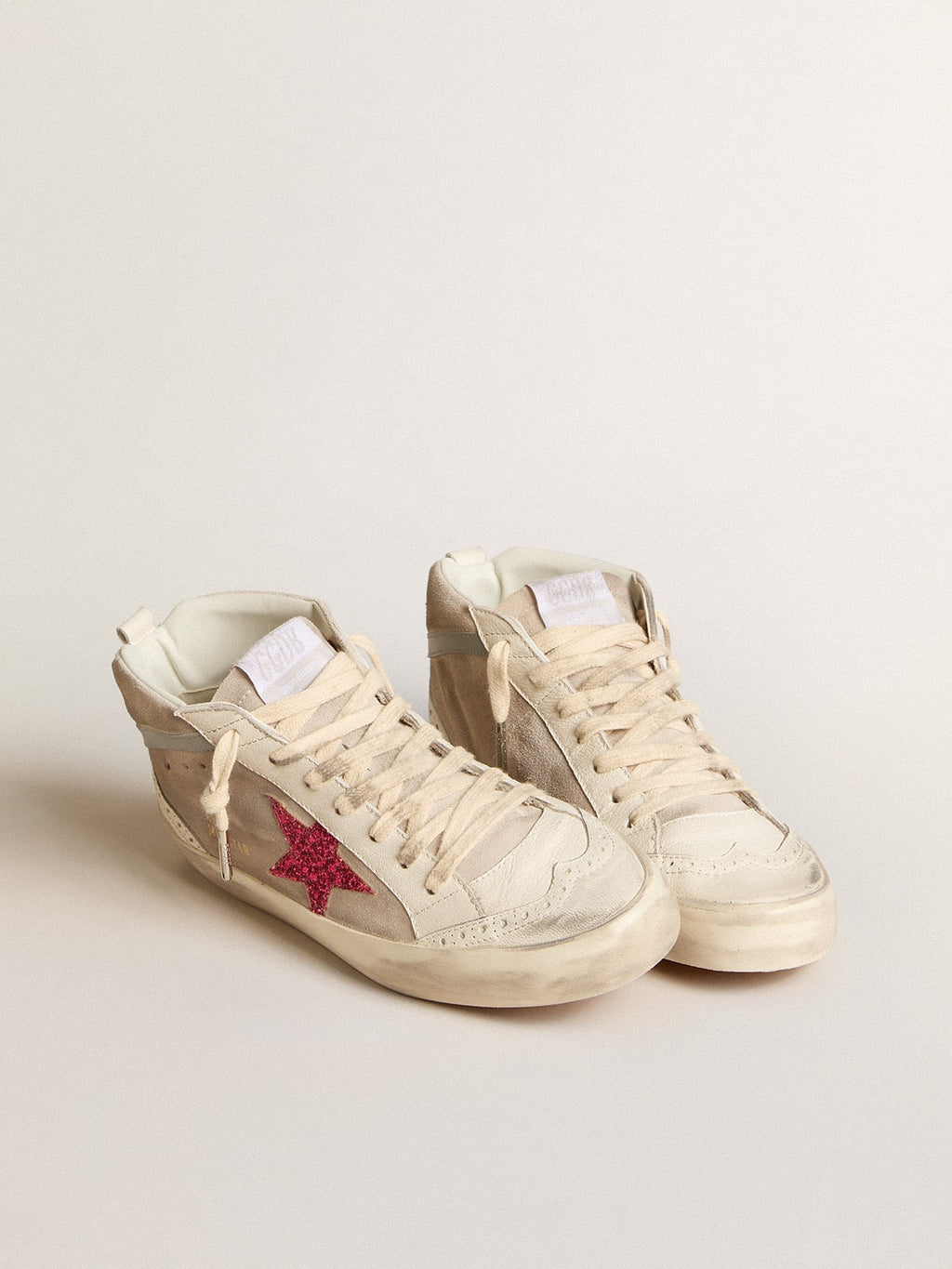 Mid Star in suede with fuchsia glitter star and gray leather flash