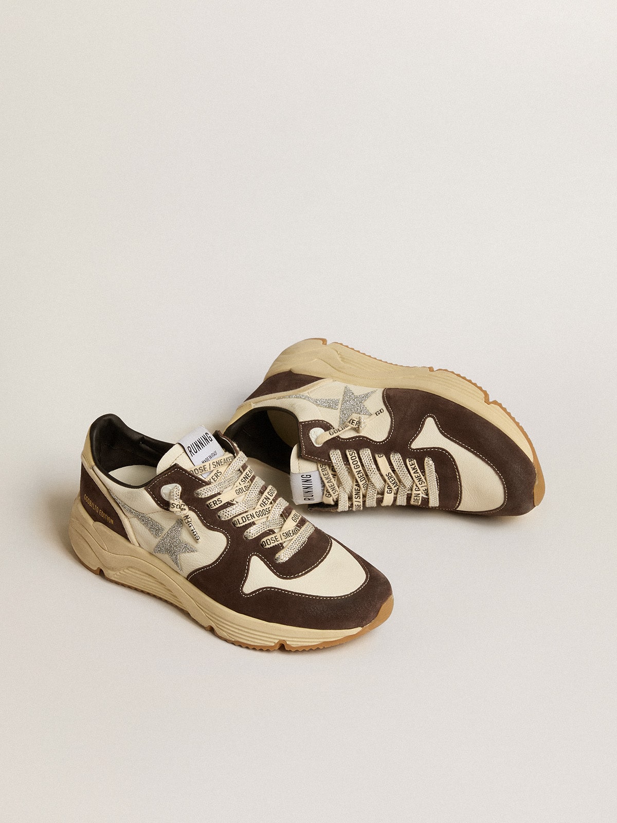 Women's Running Sole LTD in nappa and brown suede with a Swarovski crystal star