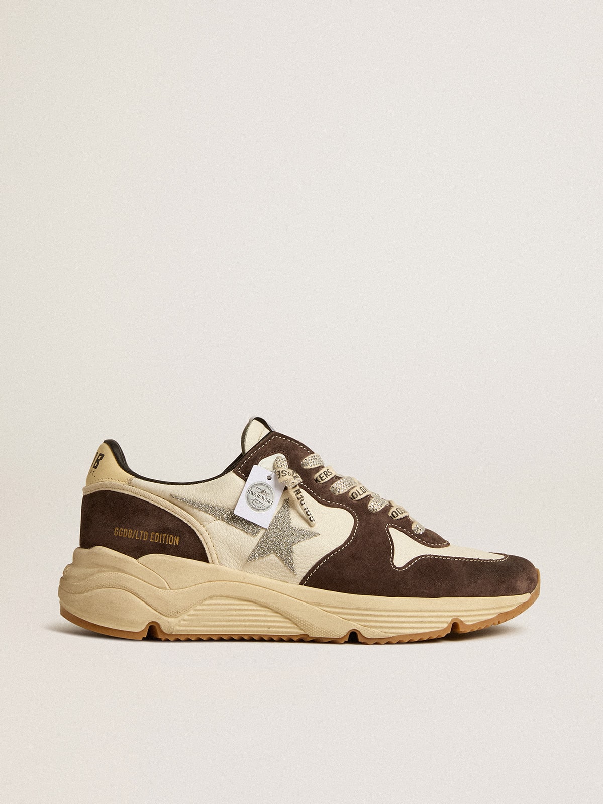 Women's Running Sole LTD in nappa and brown suede with a Swarovski crystal star