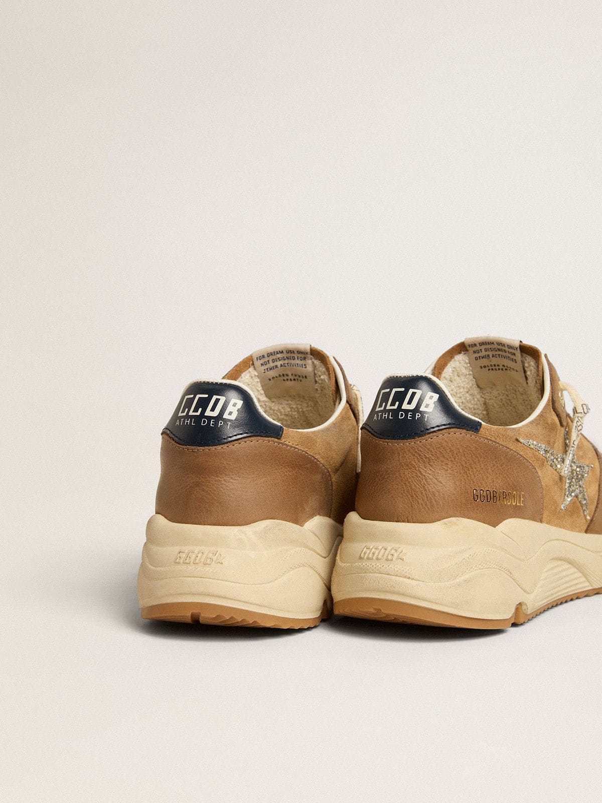 Women’s Running Sole in tobacco-colored nappa leather and suede with silver glitter star