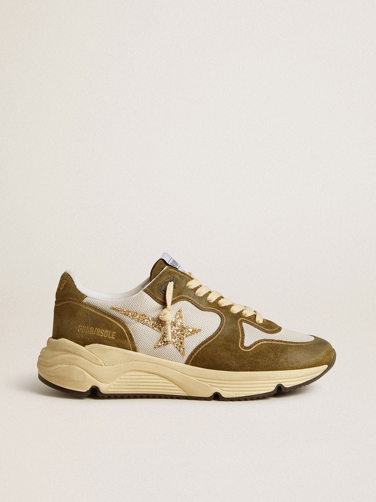 Women’s Running Sole in brown suede and mesh with gold glitter star
