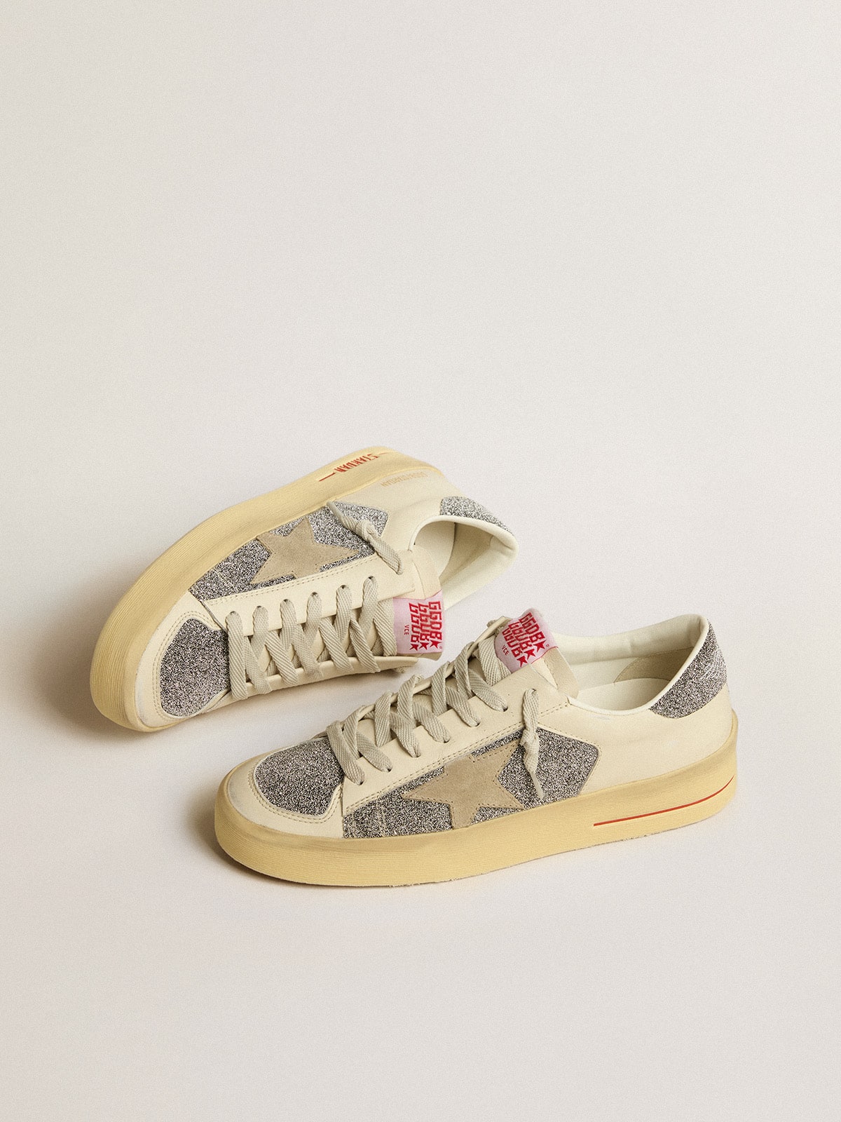 Women's Stardan in suede with sand star and silver Swarovski crystal inserts
