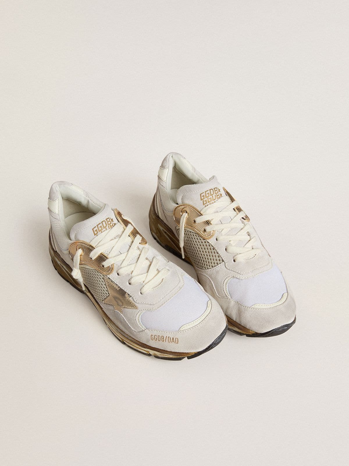 Women's Dad-Star in mesh and white suede with gold foiled star