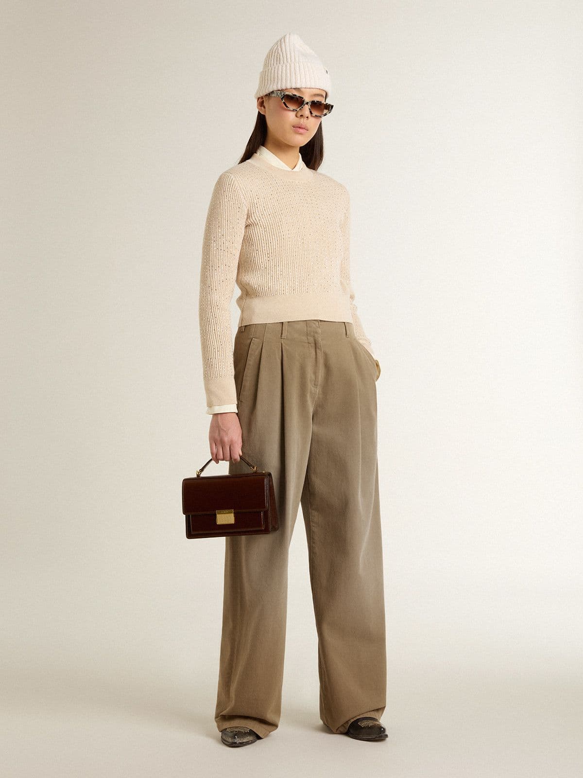 Women's khaki cotton pants