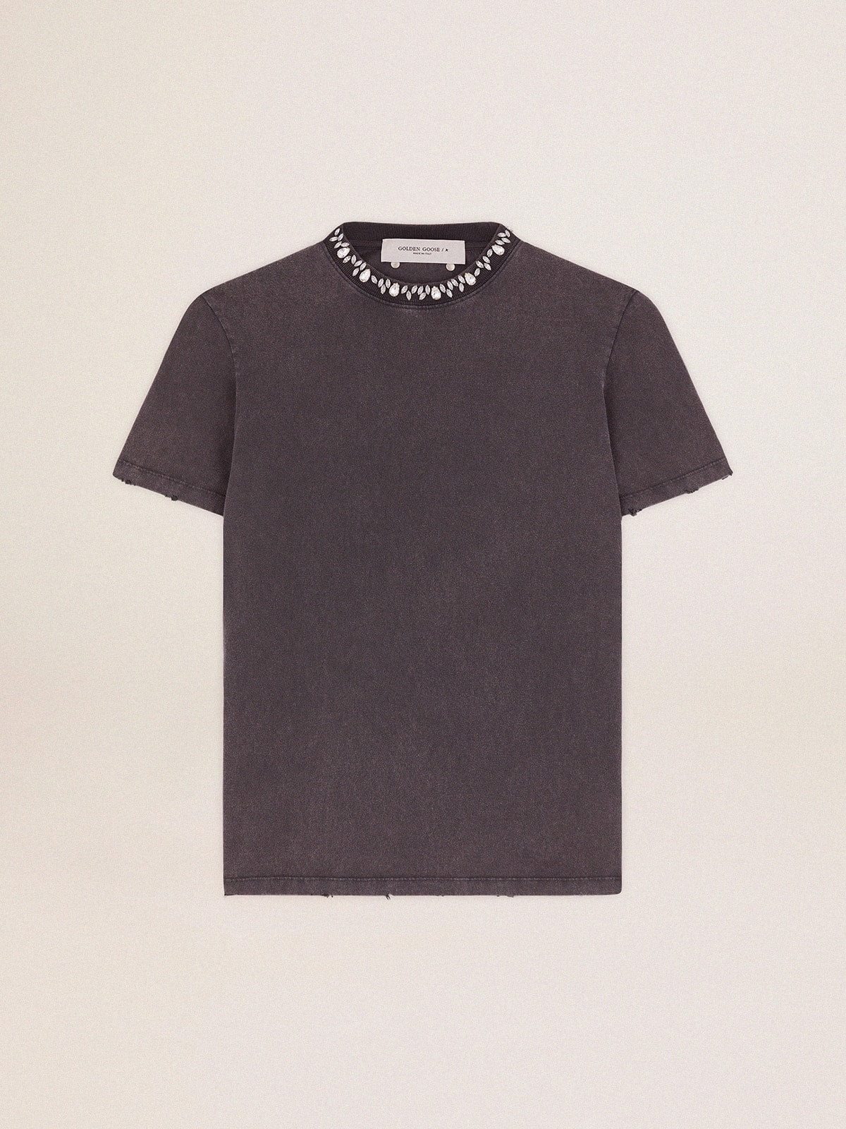 Women's anthracite gray T-shirt with crystals