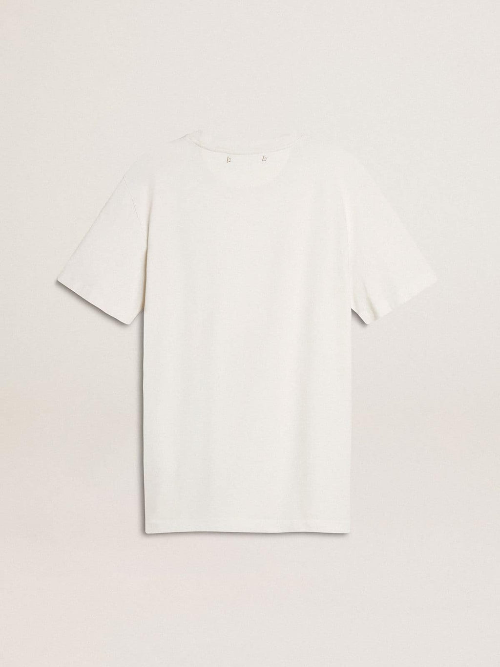 Women's white T-shirt with black print on the chest