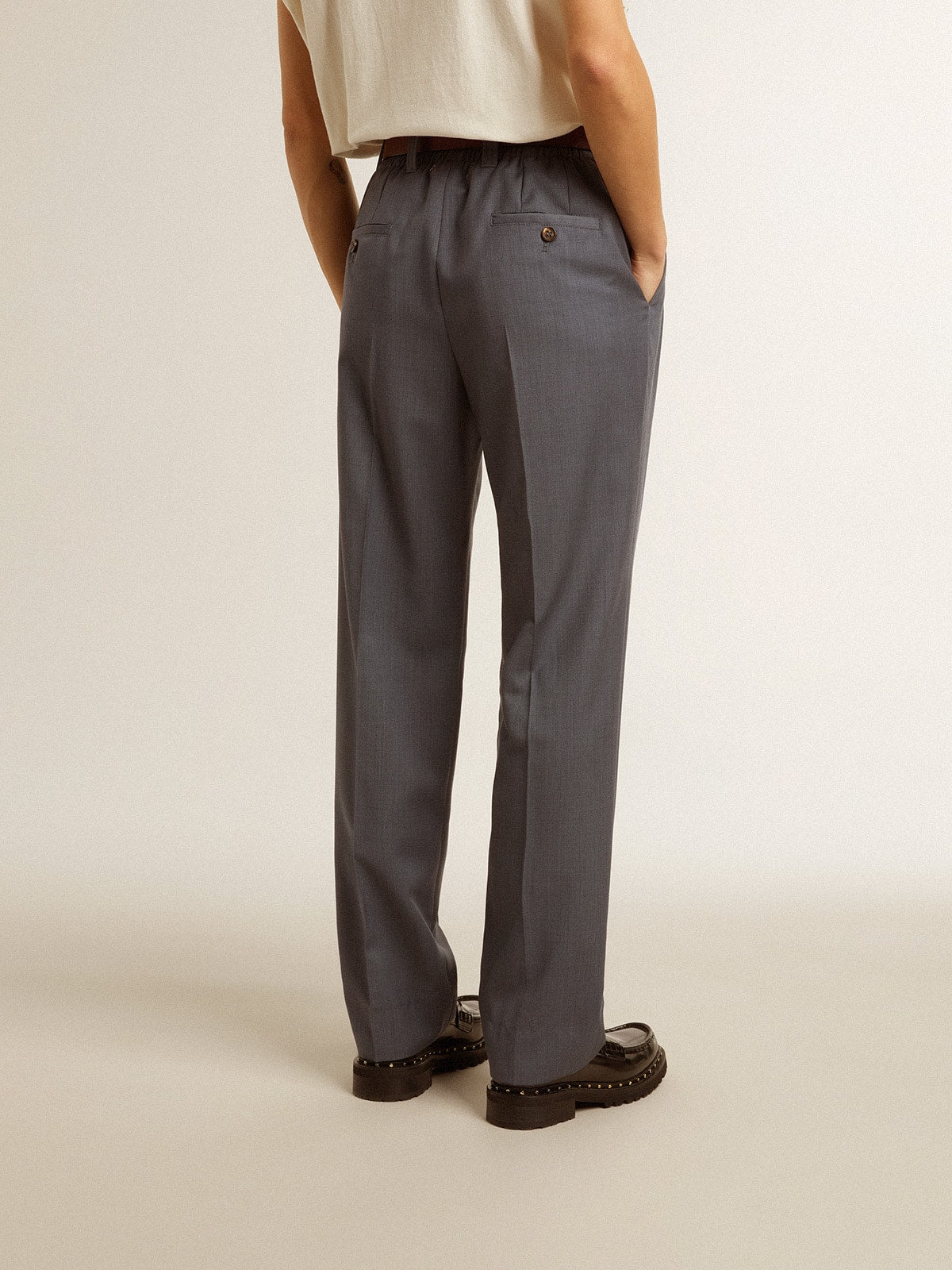 Women's loose pants in baby blue wool