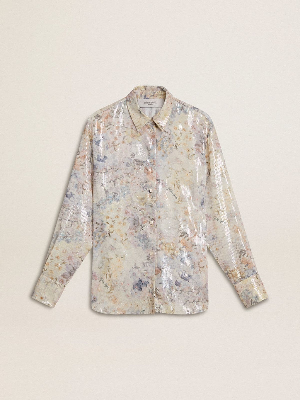Women's shirt with multicolor floral sequin print