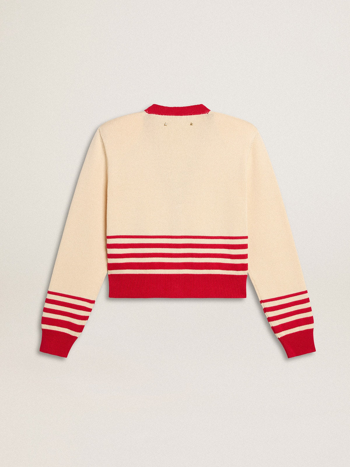 Women's cardigan in cream with red stripes