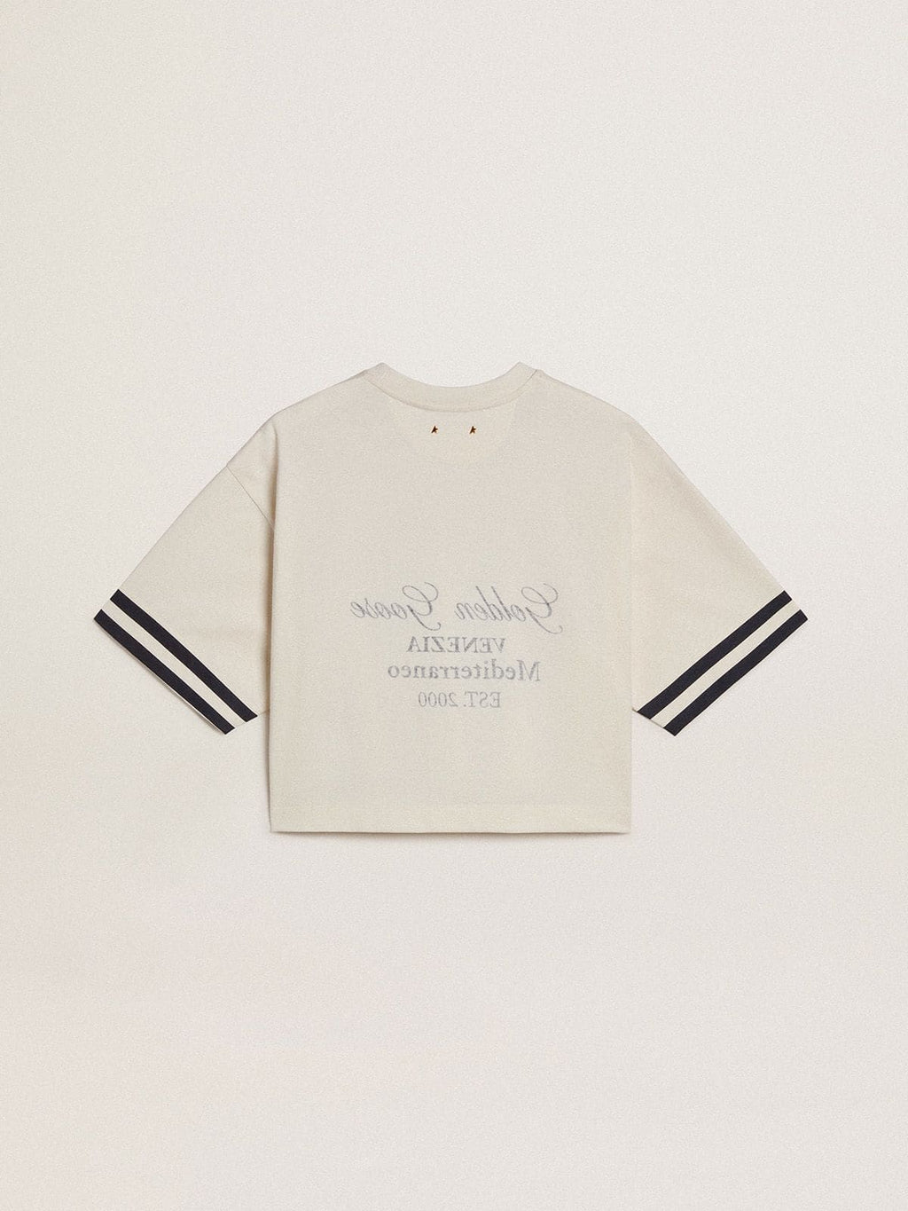 Women's oversized short T-shirt in white jersey with embroidery and "Venezia Mediterraneo" print