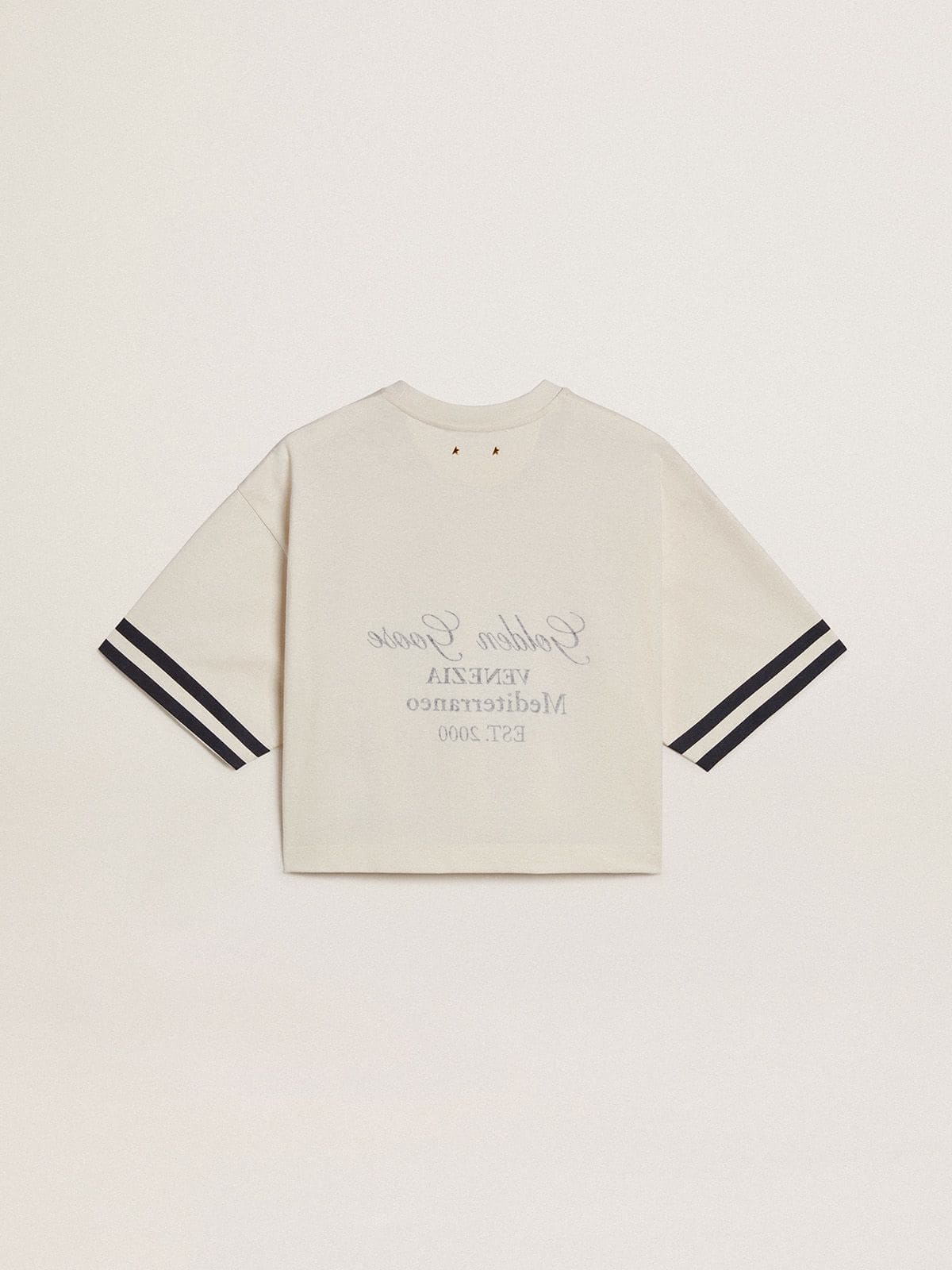 Women's oversized short T-shirt in white jersey with embroidery and "Venezia Mediterraneo" print