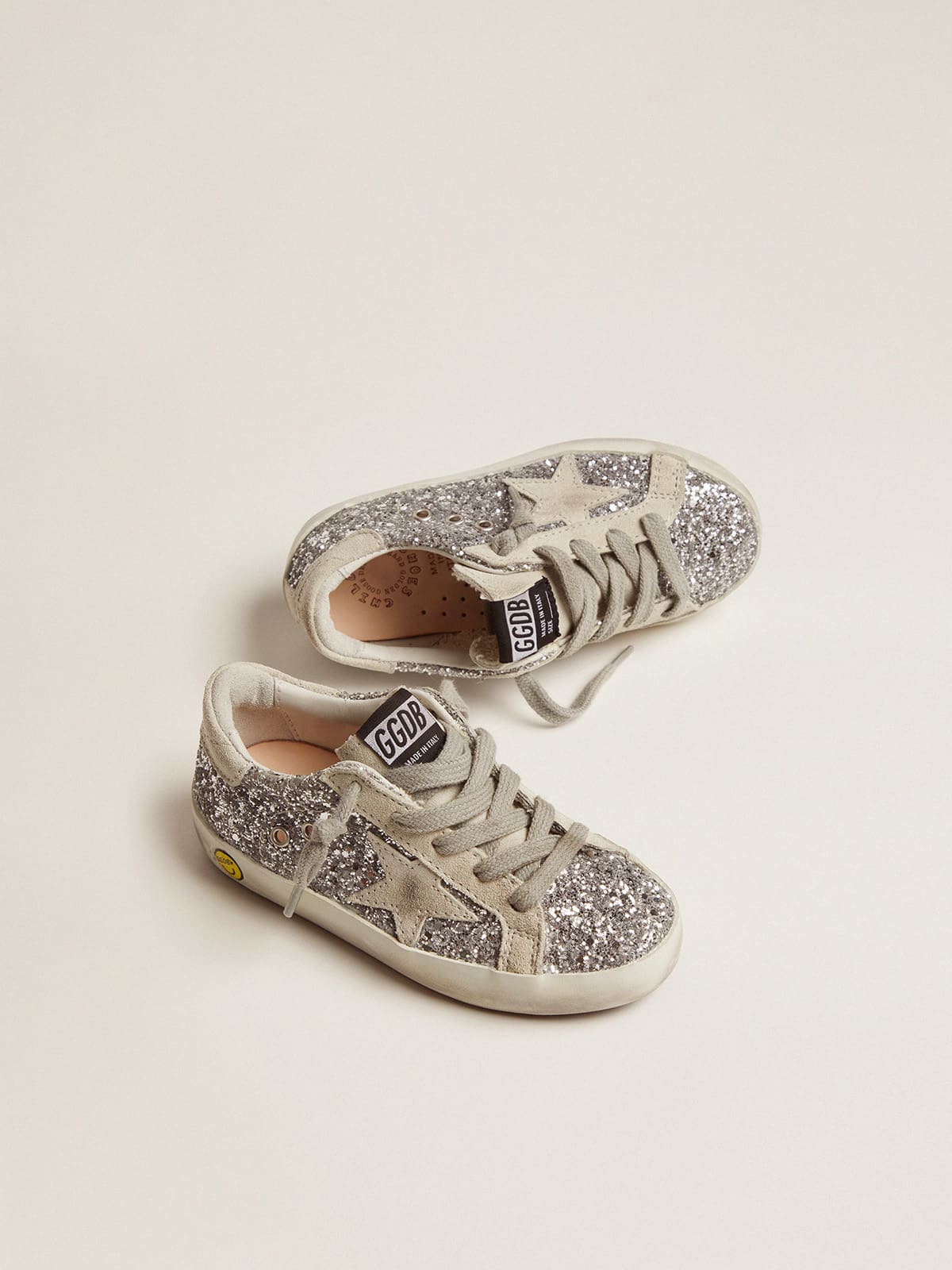 Young Super-Star in silver glitter with ice-gray suede star