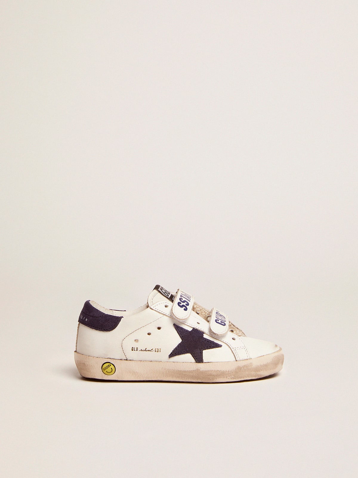 Young Old School in white leather with blue suede star and heel tab