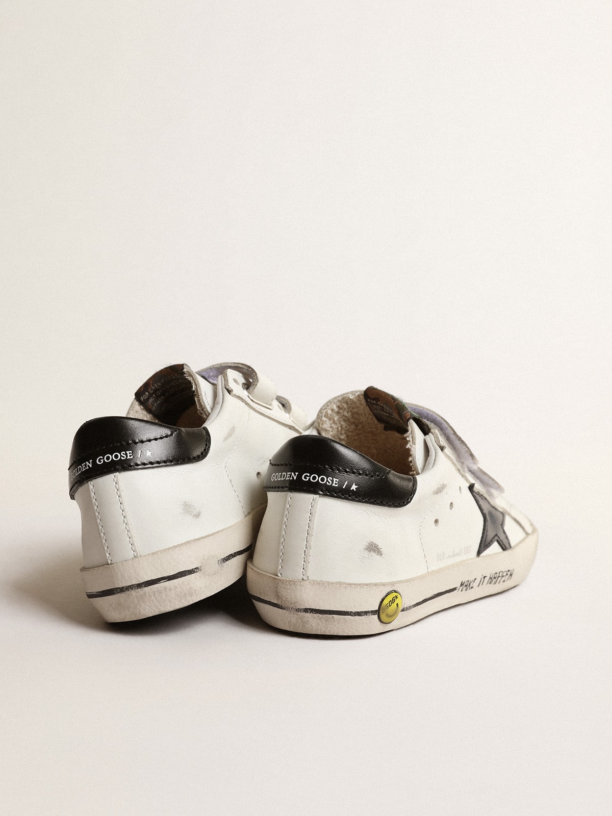 Old School Young with metallic leather star and black heel tab
