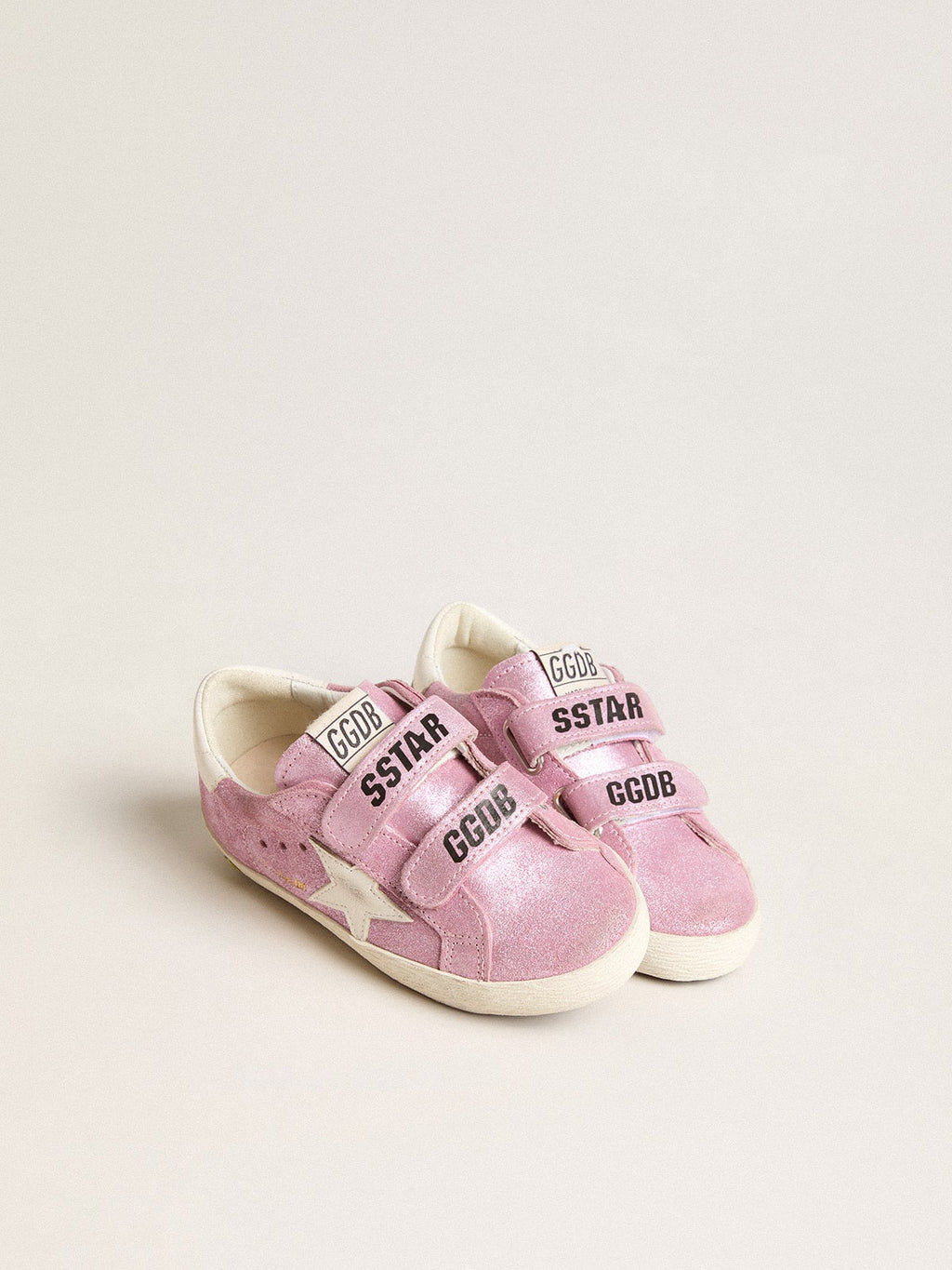 Young Old School in metallic pink suede with white leather star and heel tab