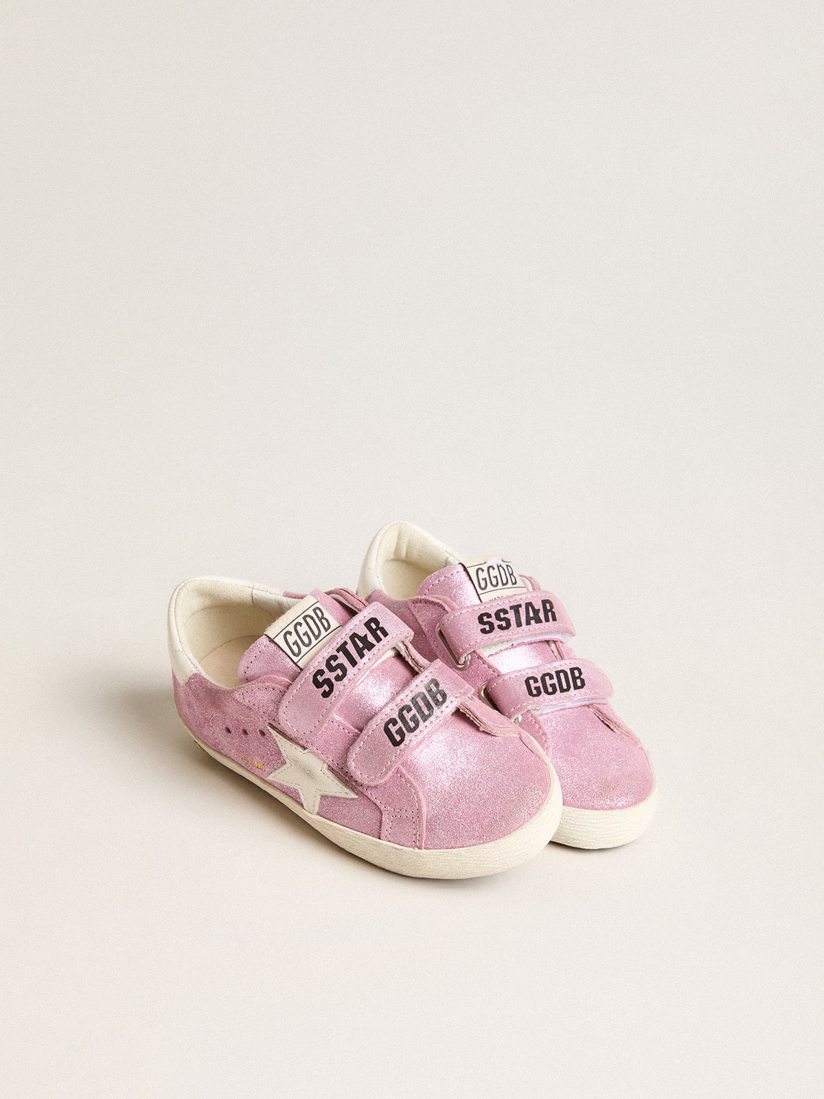 Young Old School in metallic pink suede with white leather star and heel tab