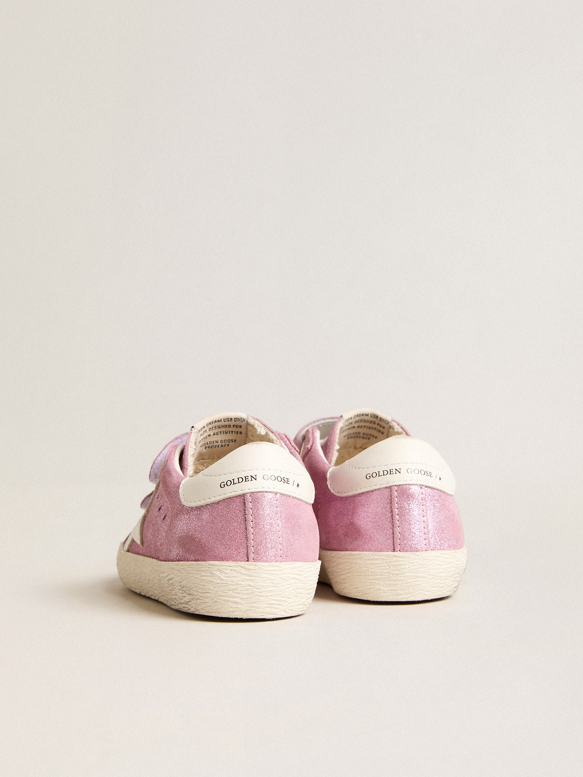 Young Old School in metallic pink suede with white leather star and heel tab