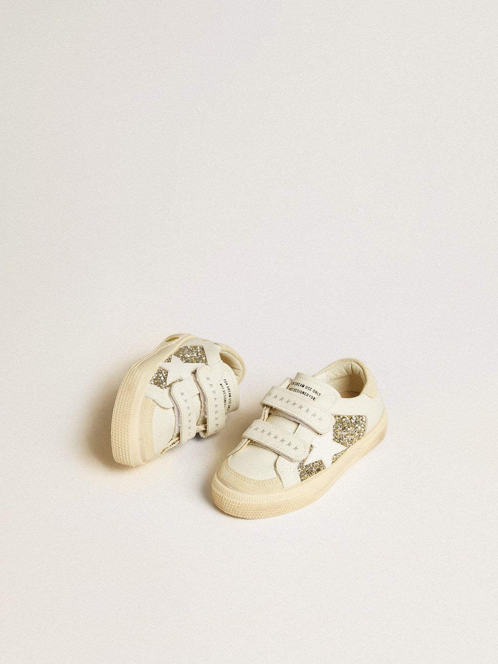 May School Young in glitter with leather star and suede heel tab