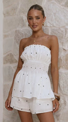 Ziva Strapless Top and Shorts Set White Polka